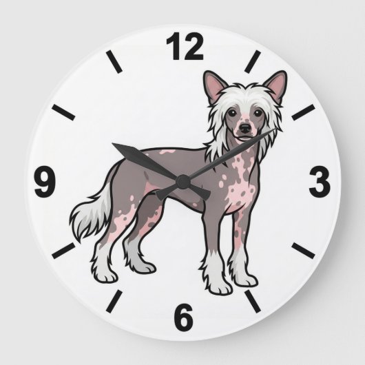 Chinese Crested Dog Wall Clock Unique Pet Decor ラージ壁時計 (正面)