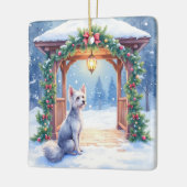 Chinese Crested Snowy Gazebo Christmas Art セラミックオーナメント (左)