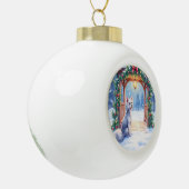 Chinese Crested Snowy Gazebo Christmas Art セラミックボールオーナメント (左)