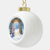 Chinese Crested Snowy Gazebo Christmas Art セラミックボールオーナメント (右)