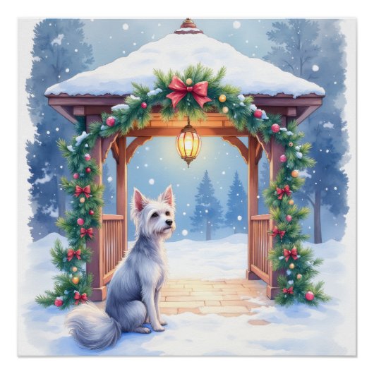 Chinese Crested Snowy Gazebo Christmas Art ポスター (正面)