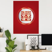 Chinese Double Happiness Symbol Poster ポスター (ホームオフィス)