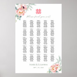 Chinese Double Happiness Wedding Guest List Sign ポスター