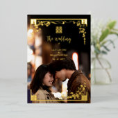 Chinese Double Happiness Wedding Symbol Floral 箔招待状 (立ち正面)