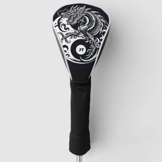 Chinese Dragon in Black and White Personalized ゴルフヘッドカバー (正面)