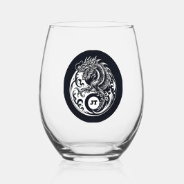 Chinese Dragon in Black and White Personalized ステムなしワイングラス