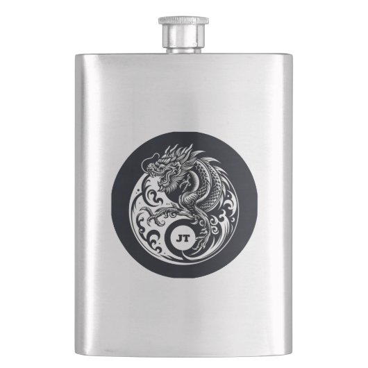 Chinese Dragon in Black and White Personalized フラスク (正面)