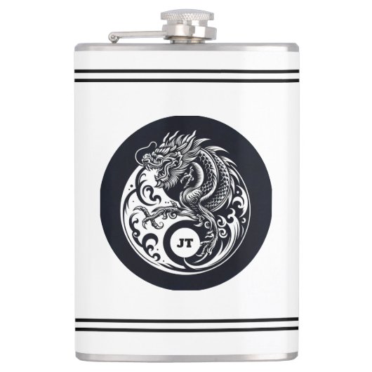 Chinese Dragon in Black and White Personalized フラスク (正面)