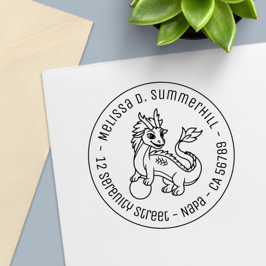 Chinese Dragon Round Address セルフインキングスタンプ