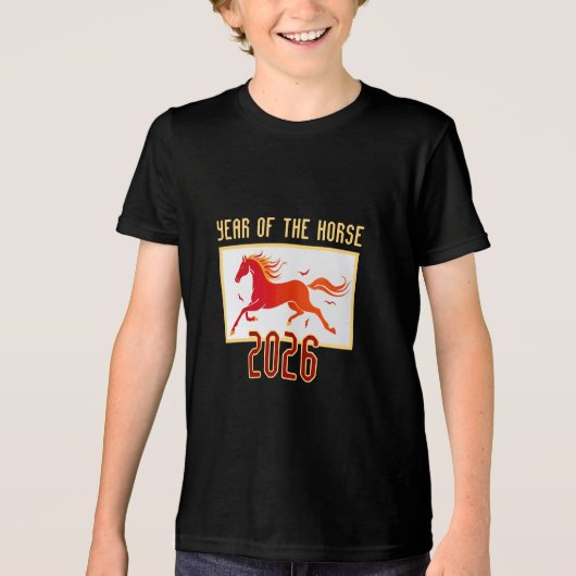 Chinese Fire Horse New Year 2026 Kid's トライブレンドＴシャツ (正面)
