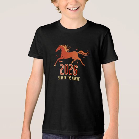 Chinese Fire Horse New Year 2026 Kid's トライブレンドＴシャツ (正面)