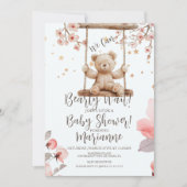  Chinese Floral Bear Baby Shower Girl  招待状 (正面)