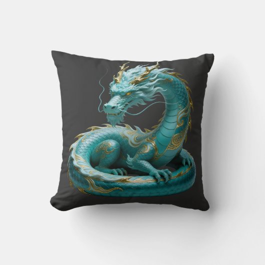 Chinese Green Gold Dragon Art Fantasy Design With クッション (正面)