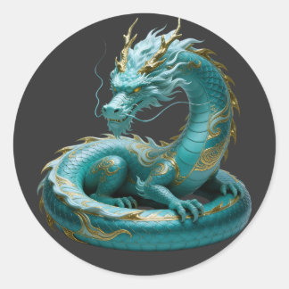 Chinese Green Gold Dragon Art Fantasy Design With  ラウンドシール
