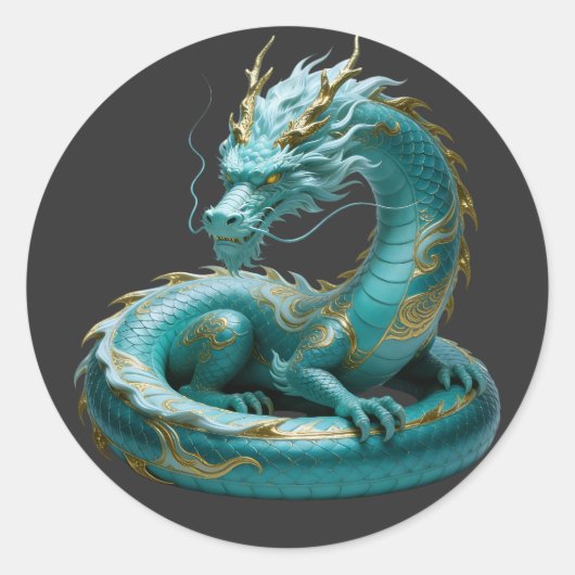 Chinese Green Gold Dragon Art Fantasy Design With  ラウンドシール (正面)