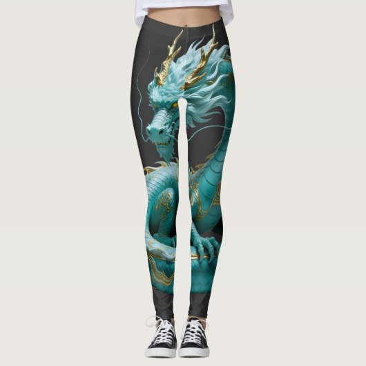 Chinese Green Gold Dragon Art Fantasy Design With  レギンス (正面)