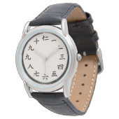 Chinese Hanzi Numerals Black Leather Watch 腕時計 (アングル)