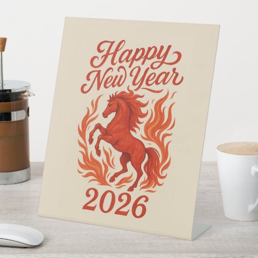 Chinese Horoscope 2026  Red Fire Horse 台座サイン (インサイチュ)