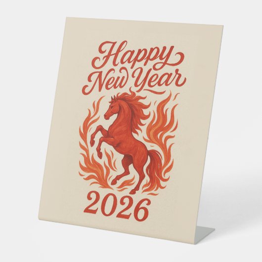 Chinese Horoscope 2026  Red Fire Horse 台座サイン (正面)