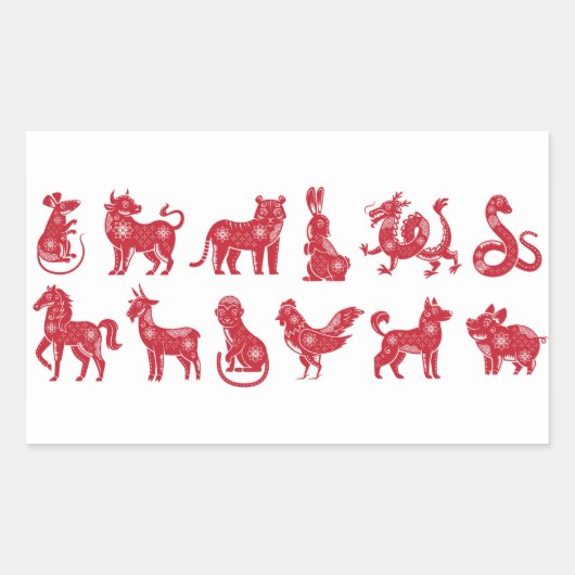 Chinese Horoscope Animals 長方形シール (正面)
