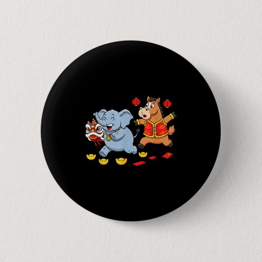 Chinese Horse Elephant Funny Kids Mens Womens Happ 缶バッジ (正面)