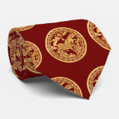 Chinese Horse gold paper-cut style red Tie ネクタイ (ロール)