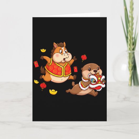 Chinese Horse Otter Funny Kids Mens Womens Happy N カード (正面)