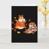 Chinese Horse Otter Funny Kids Mens Womens Happy N カード (黄色い花)