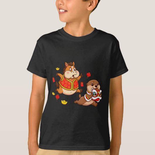 Chinese Horse Otter Funny Kids Mens Womens Happy N Tシャツ (正面)