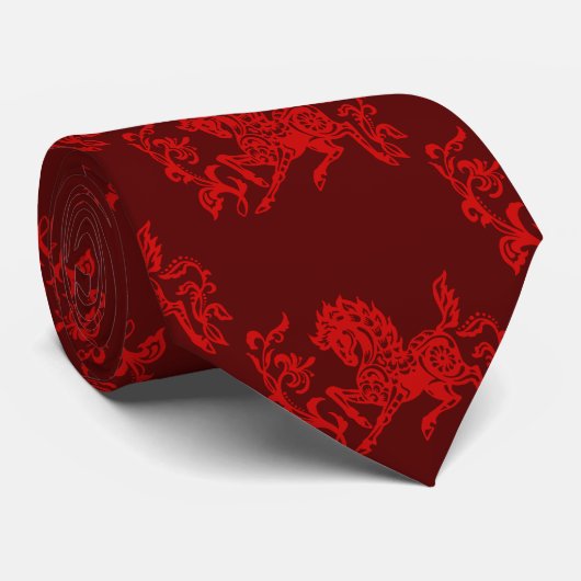 Chinese Horse red paper-cut style red Tie ネクタイ (ロール)