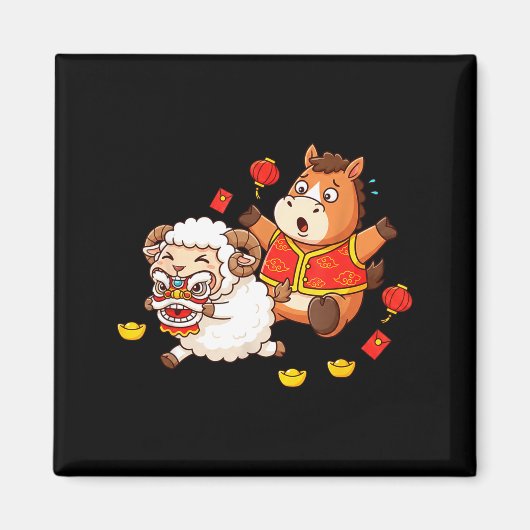 Chinese Horse Sheep Funny Kids Mens Womens Happy N マグネット (正面)
