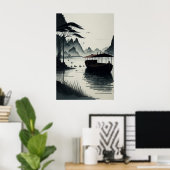 Chinese ink painting of Ninh Binh town ポスター (ホームオフィス)