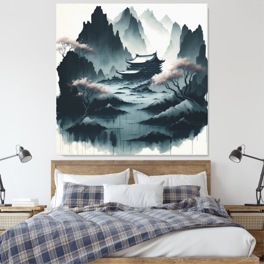 Chinese ink scroll paintings キャンバスプリント (インサイチュ (寝室))