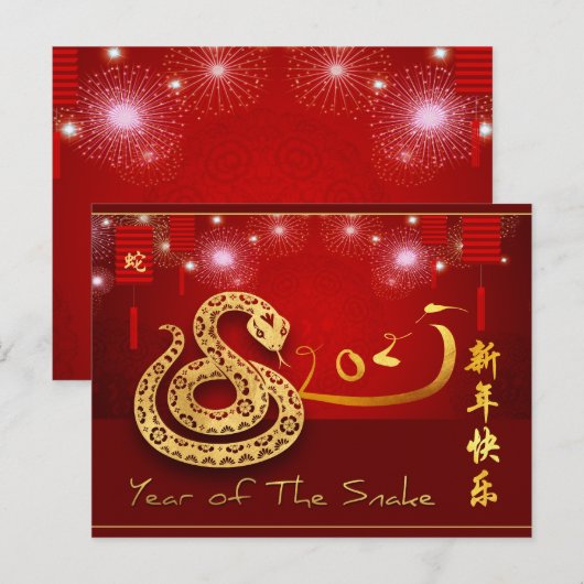 Chinese Lanterns Fireworks Snake Year 2025 HHPostC インビテーションポストカード (正面/裏面)