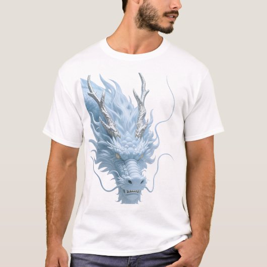 Chinese Light Blue Dragon Art Fantasy Design With  Tシャツ (正面)