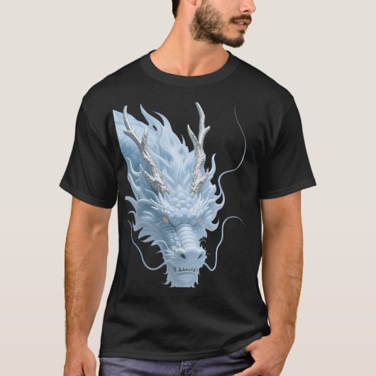 Chinese Light Blue Dragon Art Fantasy Design With  Tシャツ (正面)
