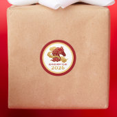 Chinese Lunar New Year 2026 Horse Red and Gold ラウンドシール