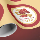 Chinese Lunar New Year 2026 Horse Red and Gold ラッピングペーパー