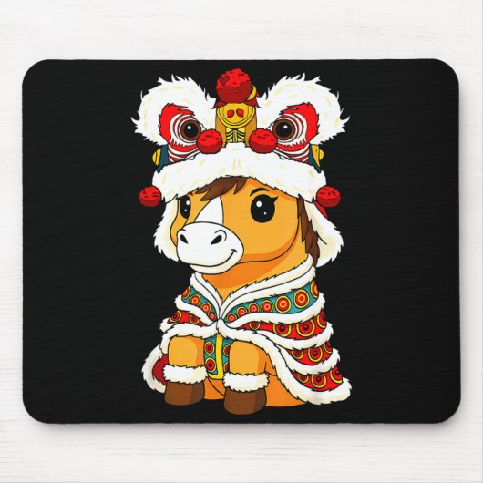 Chinese Lunar New Year Lion Dance Cute Horse China マウスパッド (正面)