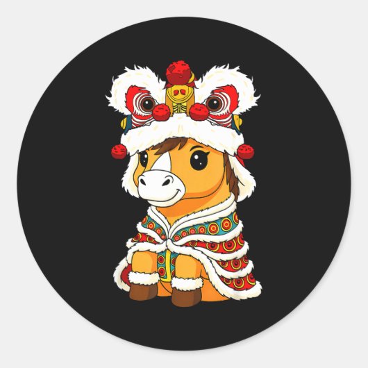 Chinese Lunar New Year Lion Dance Cute Horse China ラウンドシール (正面)