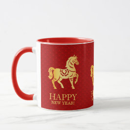 Chinese Lunar New year of the Horse 2026 Red Gold マグカップ