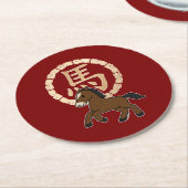 Chinese Lunar Year of the Horse with Golden Zodiac ラウンドペーパーコースター (アングル)