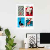 Chinese Matchbox Labels Grid Print, Vintage ポスター (ホームオフィス)