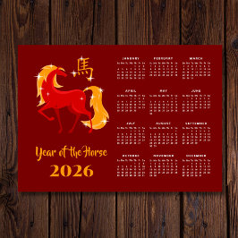Chinese New Lunar Year Horse 2026 Calendar Magnet