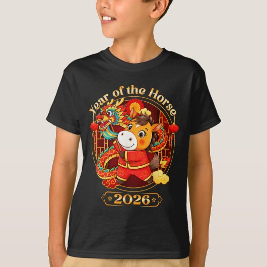 Chinese New Year 2026 Clothes Boys Girls Year Of T Tシャツ (正面)