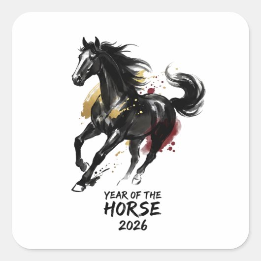 Chinese New Year 2026 Horse Art スクエアシール (正面)