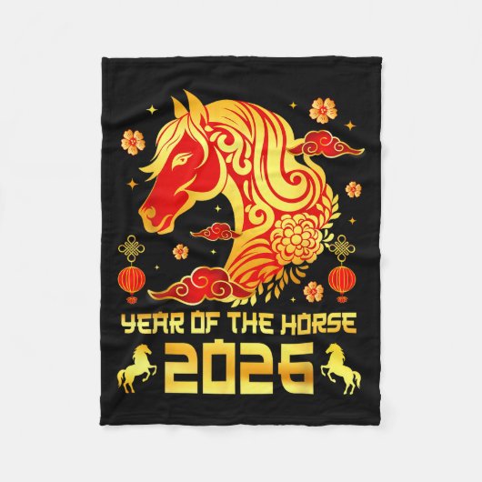 Chinese New Year 2026 Horse Happy Chinese New Year フリースブランケット (正面)