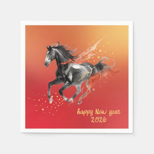 Chinese New Year 2026 Horse Ink New Year Party スタンダードカクテルナプキン (正面)