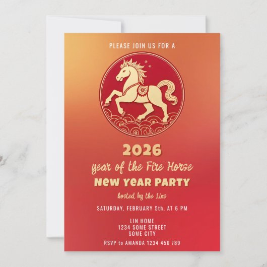 Chinese New Year 2026 Horse New Year Party 招待状 (正面)