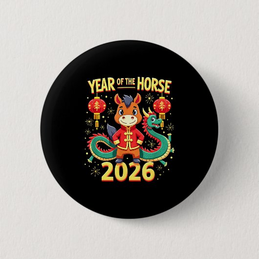 Chinese New Year 2026 Year Of The Horse  缶バッジ (正面)